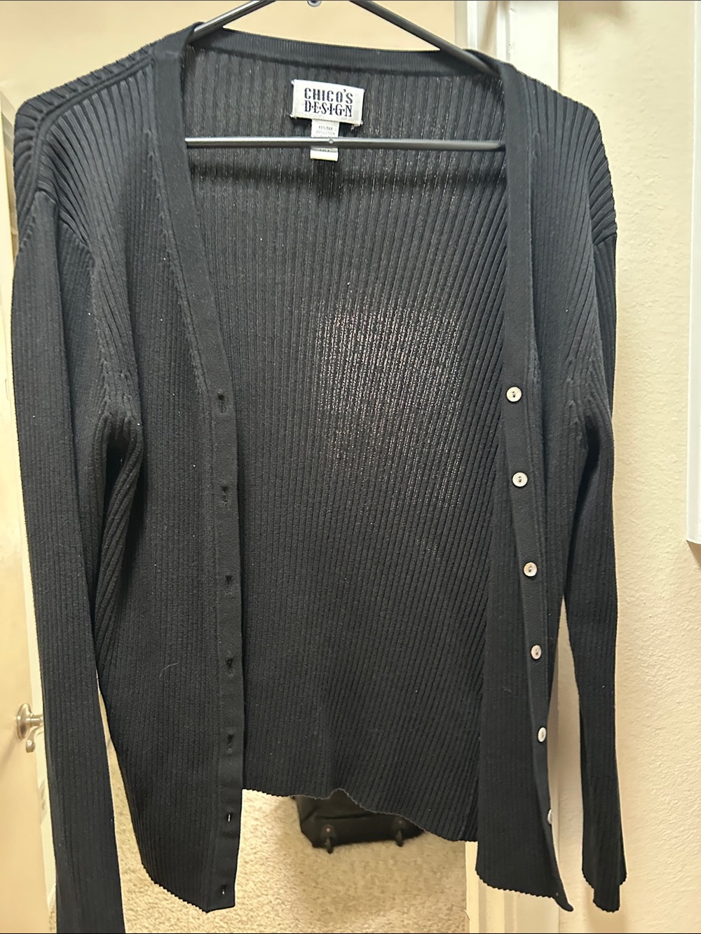 Chico’s Silk Black Ribbed Button-Front Cardigan